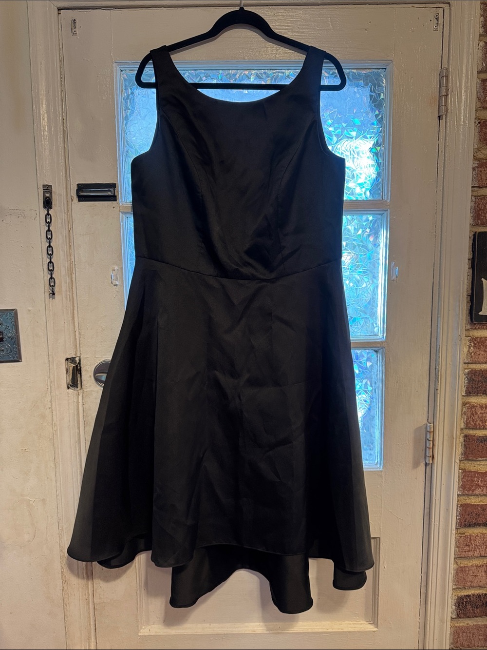 ALFRED SUNG Black Satin Bateau Neck High-Low Cocktail Dress